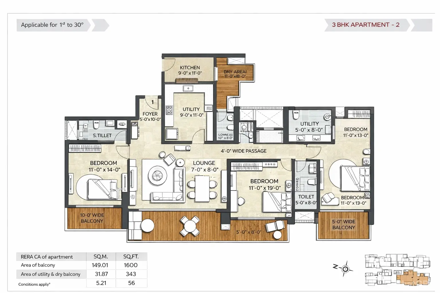 Kalpataru Vista 3 BHK apartment floor plan